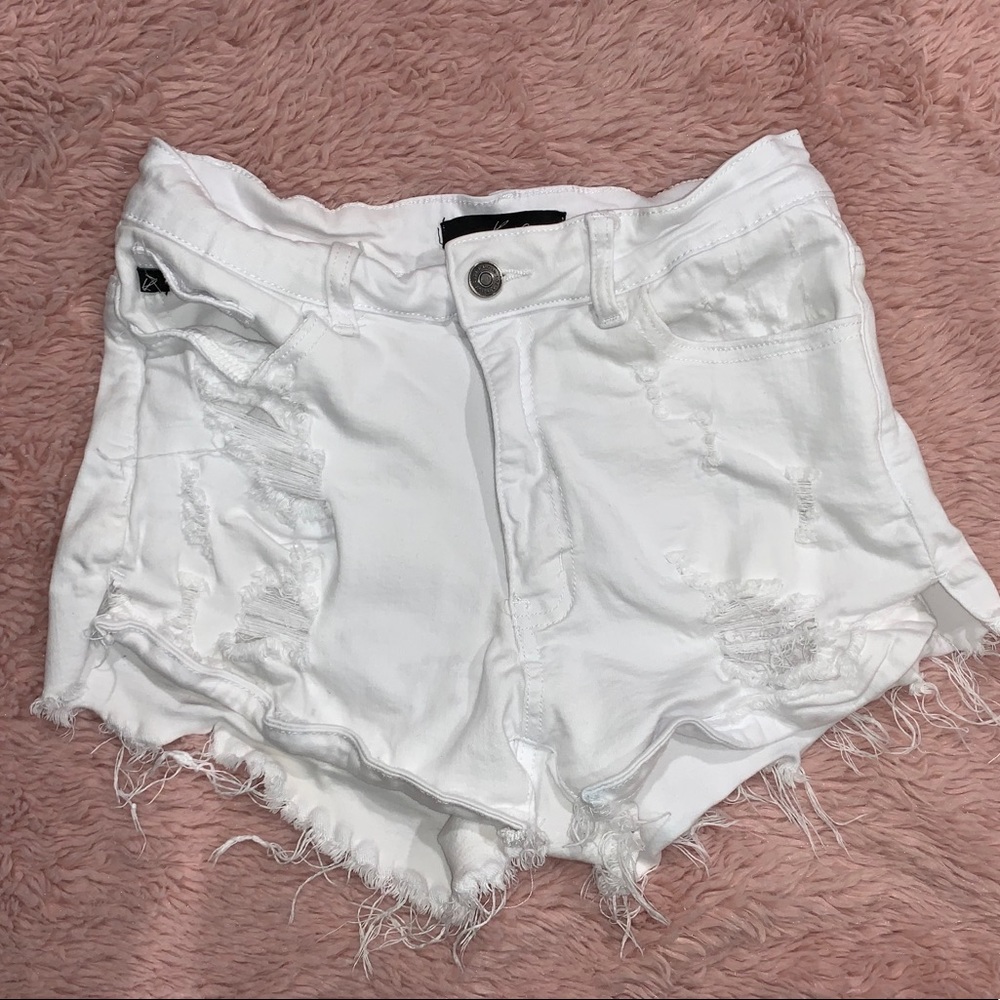 High Waisted White Ripped Shorts